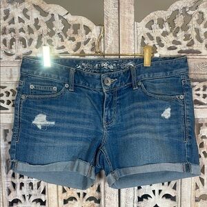 2012 Express Blue Jean Shorts with Distressed Details